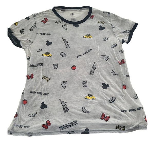 Disney Store NYC T-Shirt Burnout Ringer Tee Gray 2XL Taxi Pizza Bagel Subway - Picture 1 of 10